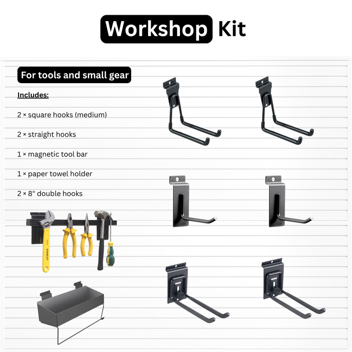 Workshop Slatwall Accessory Kit | Tool Storage Hooks & Holders